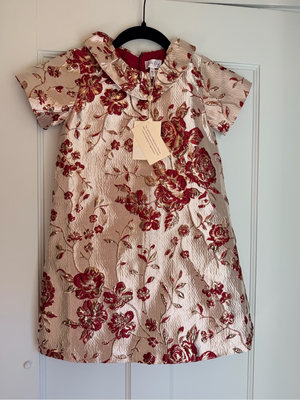 NWT Rachel Riley Red Rose Gold Damask Party Dress Girls Size 6